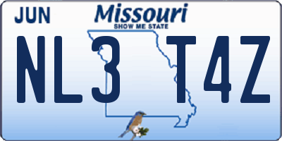MO license plate NL3T4Z
