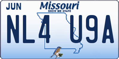 MO license plate NL4U9A