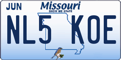 MO license plate NL5K0E