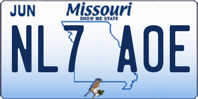 MO license plate NL7A0E