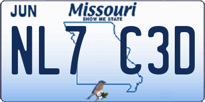 MO license plate NL7C3D