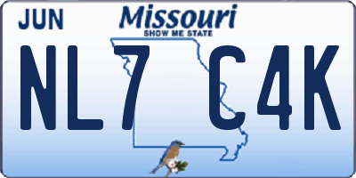 MO license plate NL7C4K