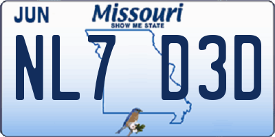 MO license plate NL7D3D