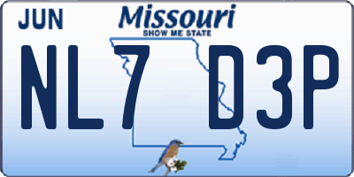 MO license plate NL7D3P