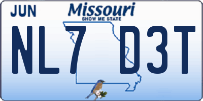 MO license plate NL7D3T