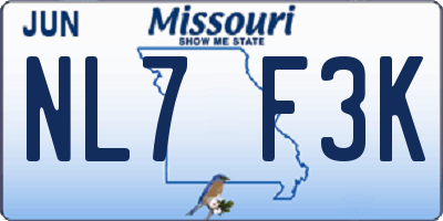 MO license plate NL7F3K
