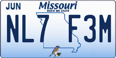 MO license plate NL7F3M