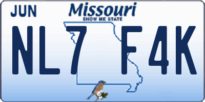 MO license plate NL7F4K