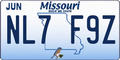 MO license plate NL7F9Z
