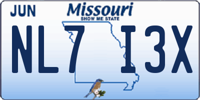 MO license plate NL7I3X