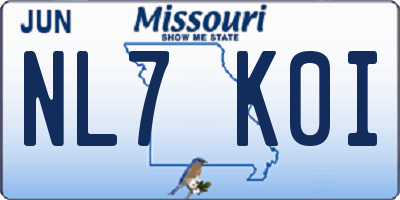 MO license plate NL7K0I