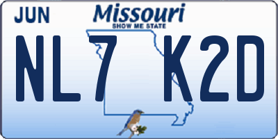 MO license plate NL7K2D