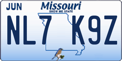 MO license plate NL7K9Z
