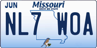 MO license plate NL7W0A