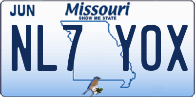 MO license plate NL7Y0X