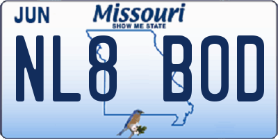 MO license plate NL8B0D