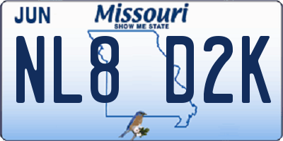 MO license plate NL8D2K