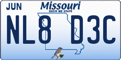 MO license plate NL8D3C