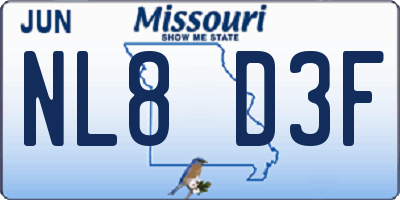 MO license plate NL8D3F