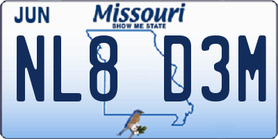 MO license plate NL8D3M