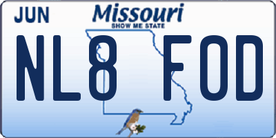 MO license plate NL8F0D