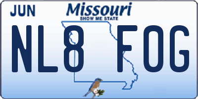 MO license plate NL8F0G