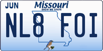 MO license plate NL8F0I