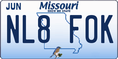 MO license plate NL8F0K