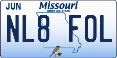 MO license plate NL8F0L