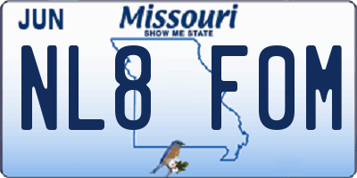 MO license plate NL8F0M