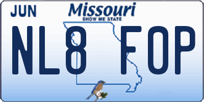 MO license plate NL8F0P