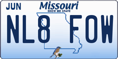MO license plate NL8F0W