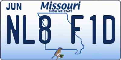 MO license plate NL8F1D