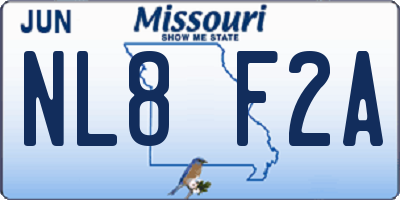 MO license plate NL8F2A