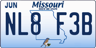 MO license plate NL8F3B