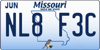 MO license plate NL8F3C