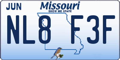 MO license plate NL8F3F