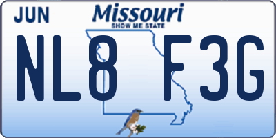 MO license plate NL8F3G