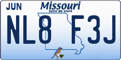 MO license plate NL8F3J