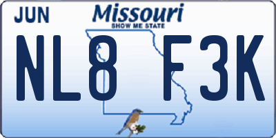 MO license plate NL8F3K