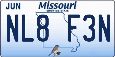 MO license plate NL8F3N