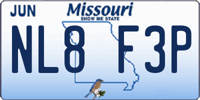 MO license plate NL8F3P
