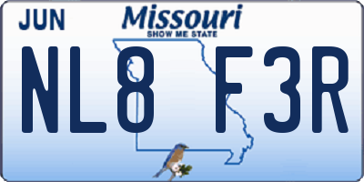 MO license plate NL8F3R
