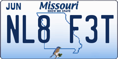 MO license plate NL8F3T