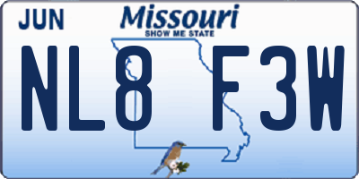 MO license plate NL8F3W