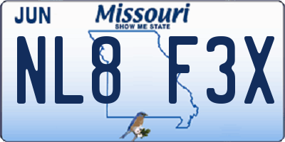 MO license plate NL8F3X