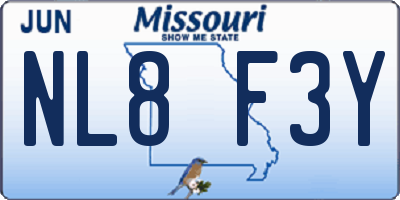 MO license plate NL8F3Y