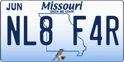 MO license plate NL8F4R