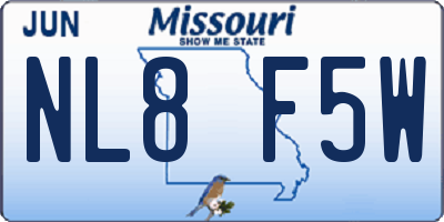 MO license plate NL8F5W