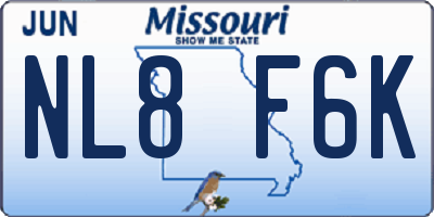 MO license plate NL8F6K